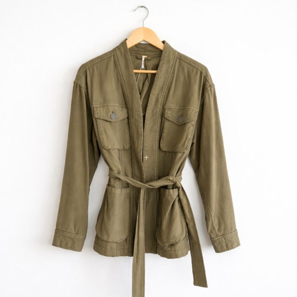 Free People In Our Nature Belted Cotton Cargo Jacket Green XS